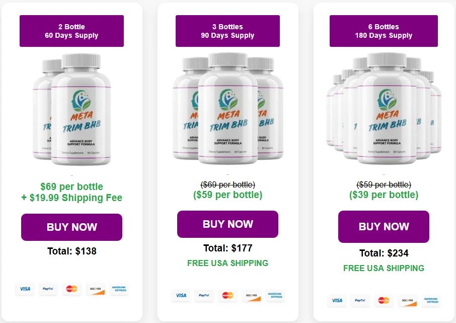 MetaTrim BHB supplement supply options shown on the official website